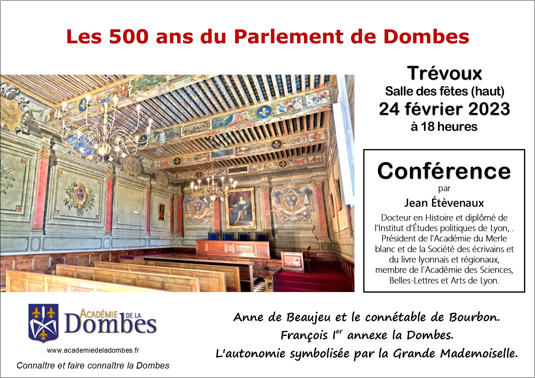 Conference academie Dombes 500e Parlement de Dombes Etevenaux