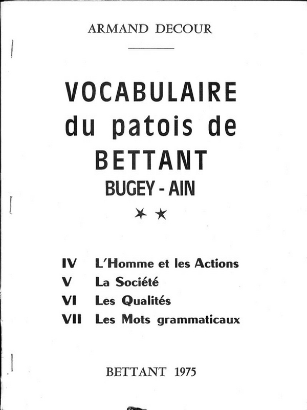 Vocabulaire du patois de Bettant Bugey